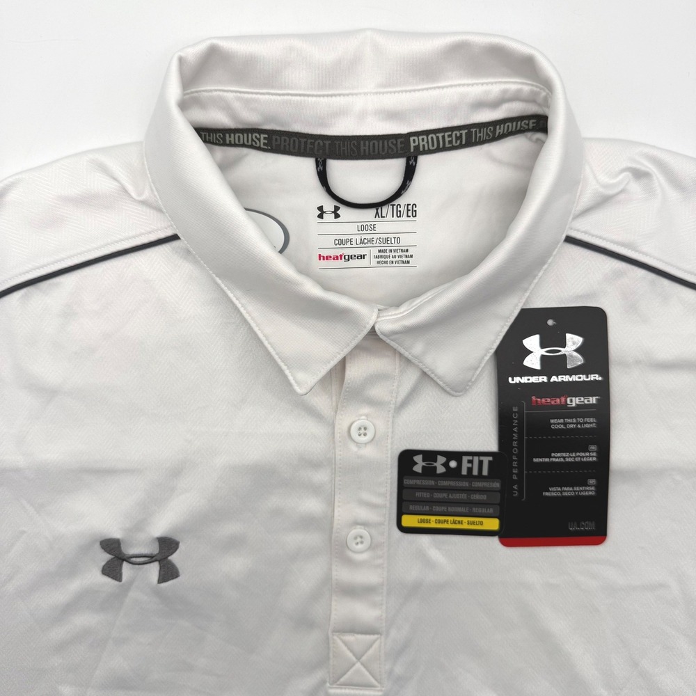Under Armour Polo Mens XL White HeatGear Loose Fit Short Sleeve Athletic NWT